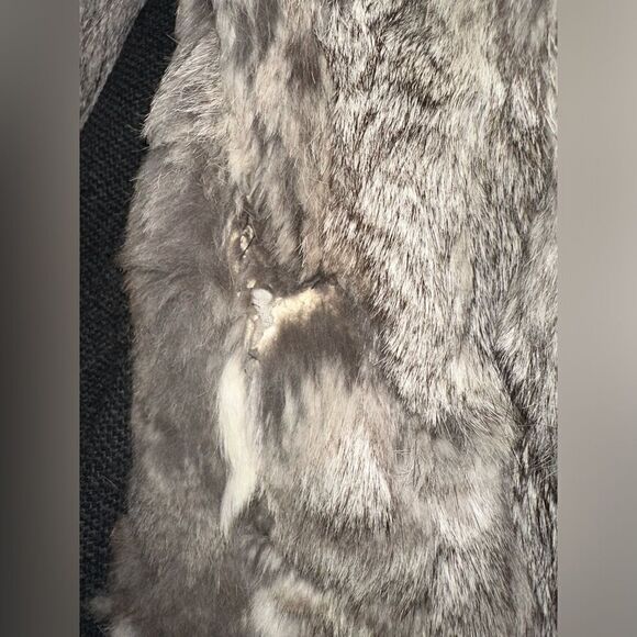 Real Rabbir Fur Long Grey beltrd Coat Small - Picture 14 of 16